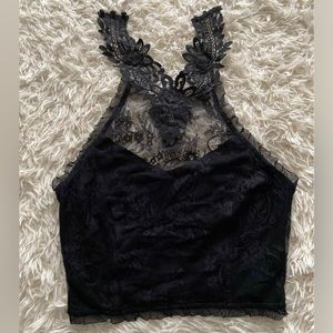 *SOLD* dollskill goth lace halter tank with zipper and button closure